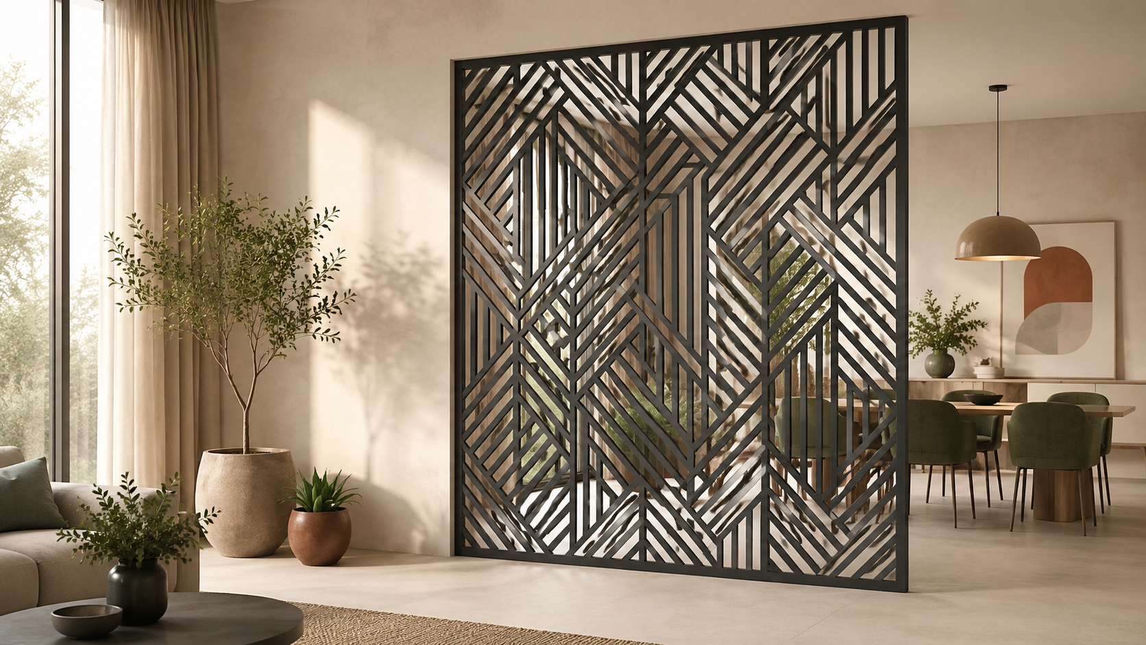 Panel decorativo metálico en ambiente moderno